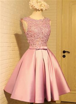 Picture of Lovely Pink Satin and Lace Homecoming Dresses, Lovely Formal Dresses